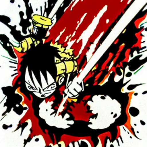 Image similar to die cut sticker, gatling attack by luffy, splatter paint