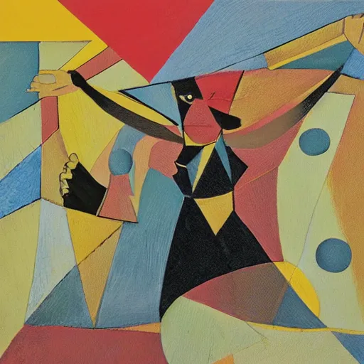 Image similar to fat latin woman dancing, brilliant sunset, cubism, texture, no collage, no pastel