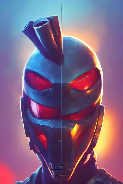 Image similar to epic mask helmet robot ninja portrait stylized as fornite style game design fanart by concept artist gervasio canda, behance hd by jesper ejsing, by rhads, makoto shinkai and lois van baarle, ilya kuvshinov, rossdraws global illumination radiating a glowing aura global illumination ray tracing hdr render in unreal engine 5