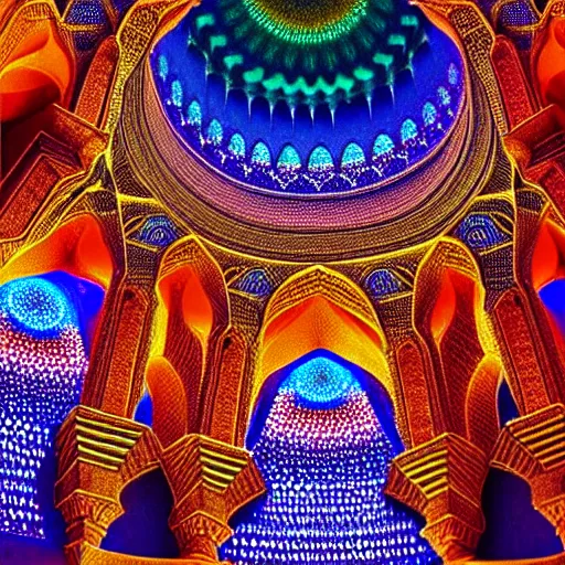 Image similar to cosmic cathedral created by the gods, intricate muqarnas, beautiful colors, bold architecture, detailed, 4 k