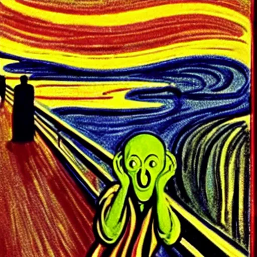 Prompt: a funky movie adaptation of the scream of munch by walt disney. elegant, cartoony