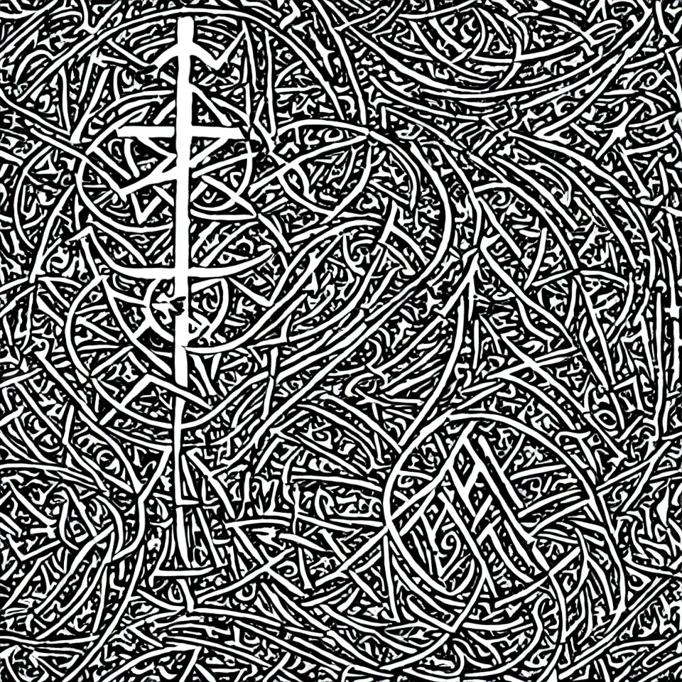 Prompt: religious symbol for the word ersatz, black and white, high contrast