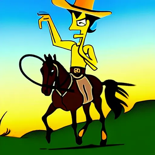 Image similar to lucky luke smoke a cigarette on a horse in a western country