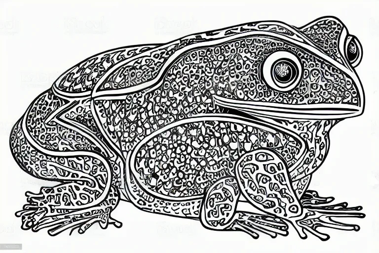 Image similar to beautiful frog, ornamental, fractal, ink draw, line art, vector art, outline