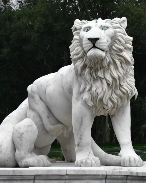 Image similar to a marble statue of a roaring lion, hyper realistic, 4 k, grainy marble, hyper detailed