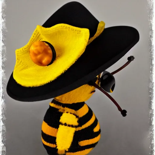 Image similar to a bumblebee wearing a cool hat, cowboy,