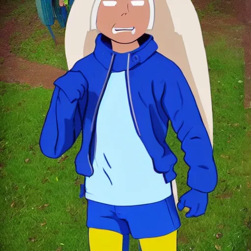 Image similar to finn the human as a real person, photo realistic