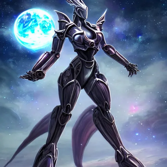 Image similar to giant stunning goddess shot, galactic sized beautiful hot anthropomorphic robot mecha female dragon, floating in space, larger than the planet, holding the earth in her hands, looming over earth, detailed sleek silver armor, sharp claws, epic proportions, epic scale, highly detailed digital art, sci fi, furry art, macro art, dragon art, goddess art, warframe fanart, destiny fanart, anthro, furry, giantess, macro, furaffinity, deviantart, 8k 3D realism