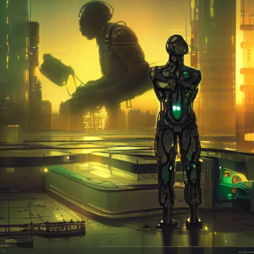 Image similar to cyborg dauchsund begging for oil, cyberpunk, vaporwave, cinematic
