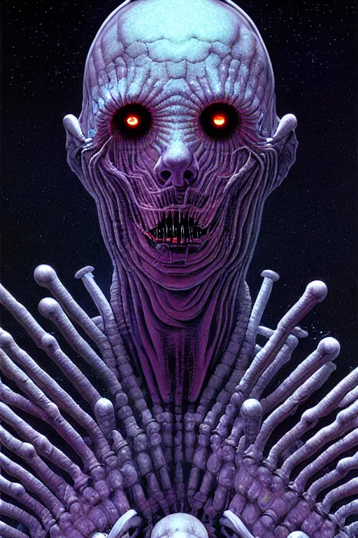 Image similar to a scifi illustration, a godlike ai awakens to the horror of its creators by thomas ligotti and wayne barlowe