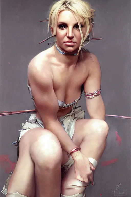 Prompt: hyper realistic painting portrait of britney spears by stjepan sejic, norman rockwell, michael hussar, roberto ferri and ruan jia, john william waterhouse, godward, david kassan