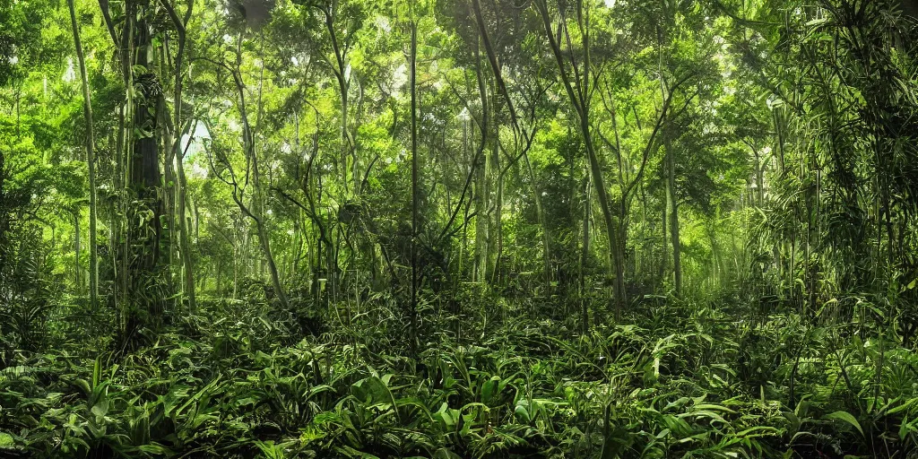 Image similar to time square but on every screen there is a forest, overgrown with plants, natural lighting, beautiful composition