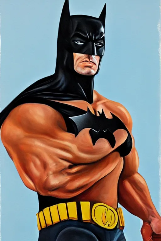 Image similar to A portrait painting of a muscular man wearing batman costume