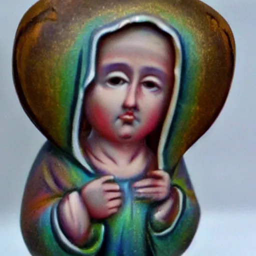 Image similar to holy roman chalkware baby Jesus antique painted sacred Catholic pearlescent coloring