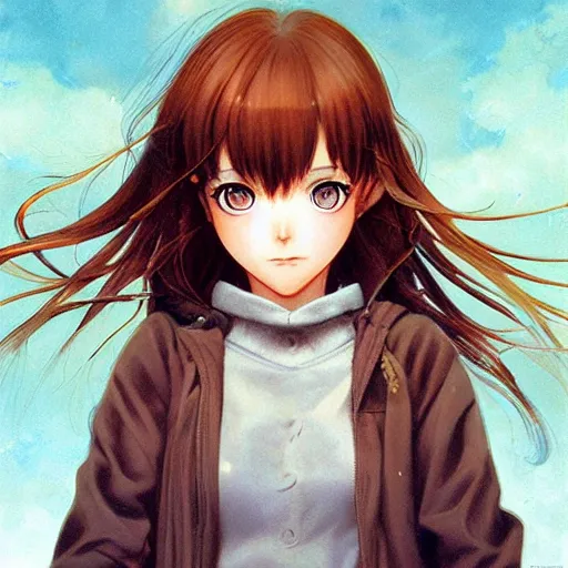 Prompt: cultivator girl with brown hair and luminescent eyes, highly detailed, floating in the air, by Range Murata, artgerm, digital illustration, beautiful, concept art
