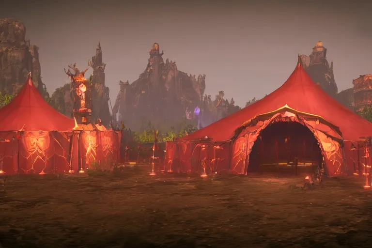 Prompt: 3d sculpt of a huge dark fantasy gothic circus tent, artstaton, League of Legends, red dead redemption2, overwatch, dark souls, digital illustration