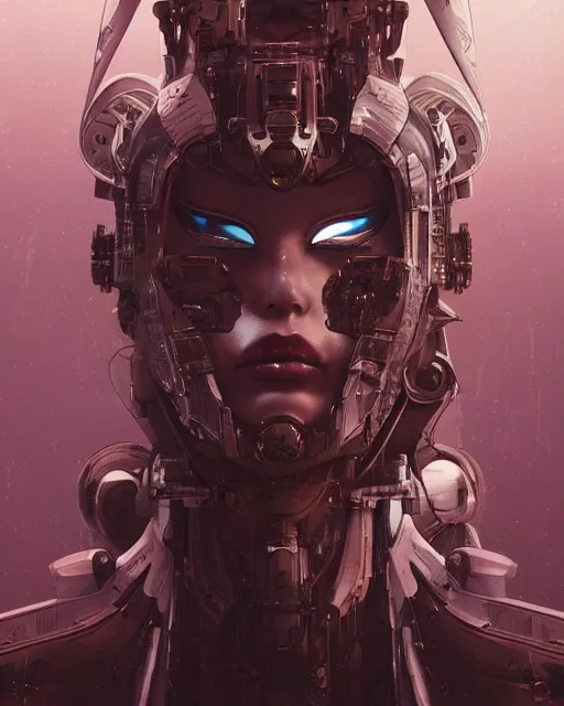 Image similar to the face of a cybernetic geisha mecha, scifi, ghost in the shell, intricate sci fi panels made of metal, elegant, highly detailed panel cuts, greeble detail, caustics and refraction, digital painting, artstation, concept art, high tech fantasy, sharp focus, illustration, art by marco plouffe arstation