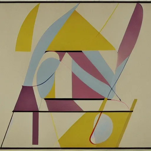 Prompt: a geometric abstract painting with a soft color palette titled flow by Man Ray.