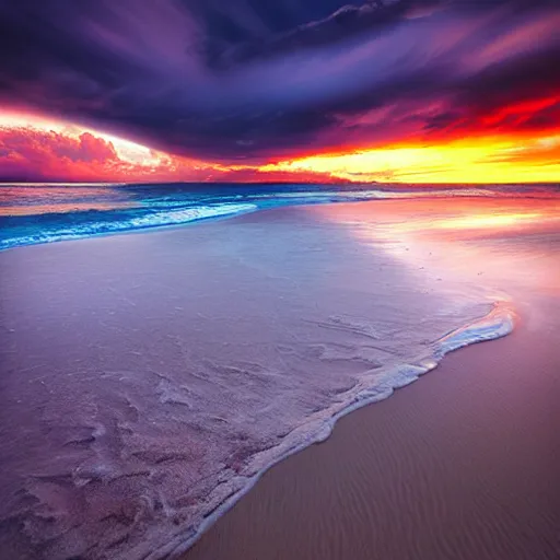 Image similar to beach photography by marc adamus, sunset, clouds, beautiful'gives instant pleasant looking photography - like images