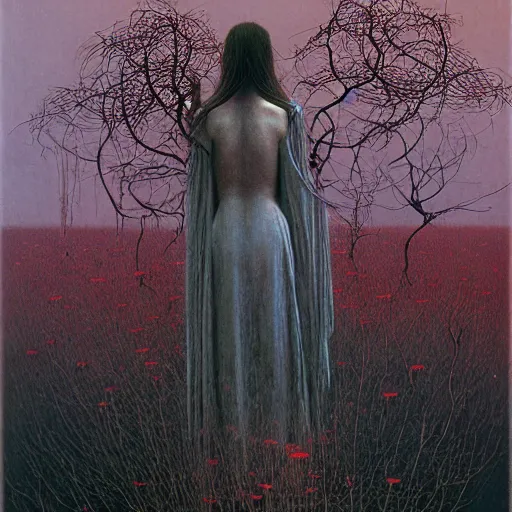 Prompt: girl in thorns by Beksinski