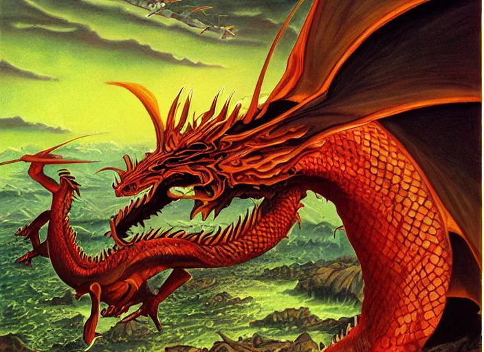 Image similar to a painting of a dragon by larry elmore