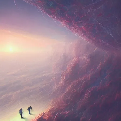 Image similar to a painting of a man falling through a tangle of neurons in a pastel sky, a detailed matte painting by marc simonetti, deviantart, trending on artstation