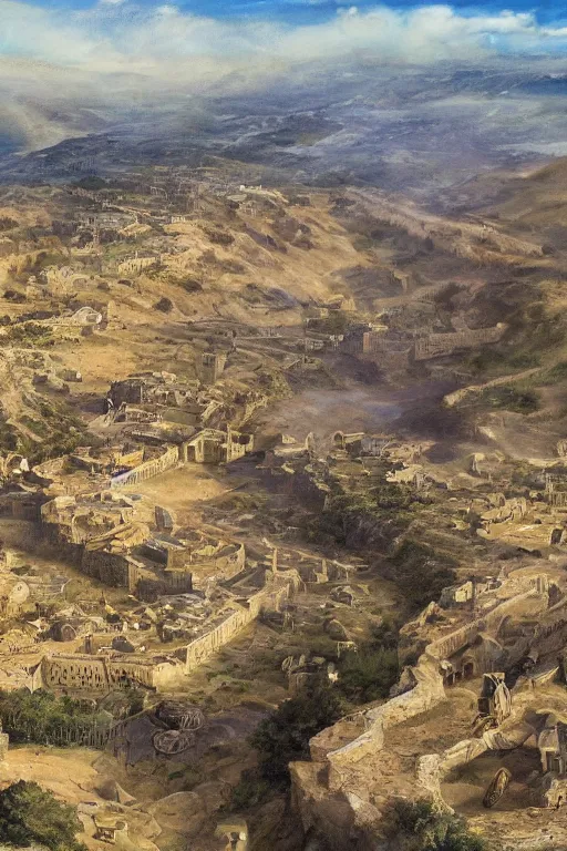 Prompt: An extremely beautiful wide view of a battlefield showing the Spanish empire overcoming the moors, re-conquest of Córdoba, Spanish flag, historical, regal, digital art painting, smooth, sharp focus, award winning picture, extremely detailed masterpiece, sense of awe, featured on Artstation, Artgerm, extremely detailed battlefield, hills background, atmospheric lightning, highly detailed illustration highlights, concept art, Exquisite matte painting, 8K detail post-processing