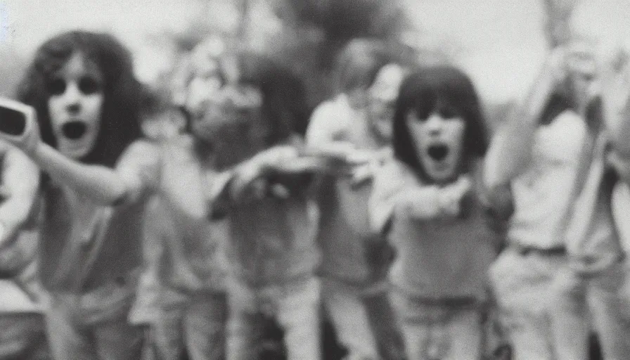 Image similar to 7 0 s film still from a horror movie about teenagers yelling next river, kodachrome, cinecolor, cinestill, film grain, film texture, retro, cinematic, high resolution, photorealism,