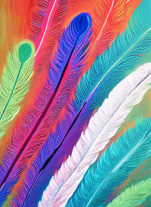 Prompt: feather textured acrylic painting extra large abstract, art deco, aesthetically pleasing color tones