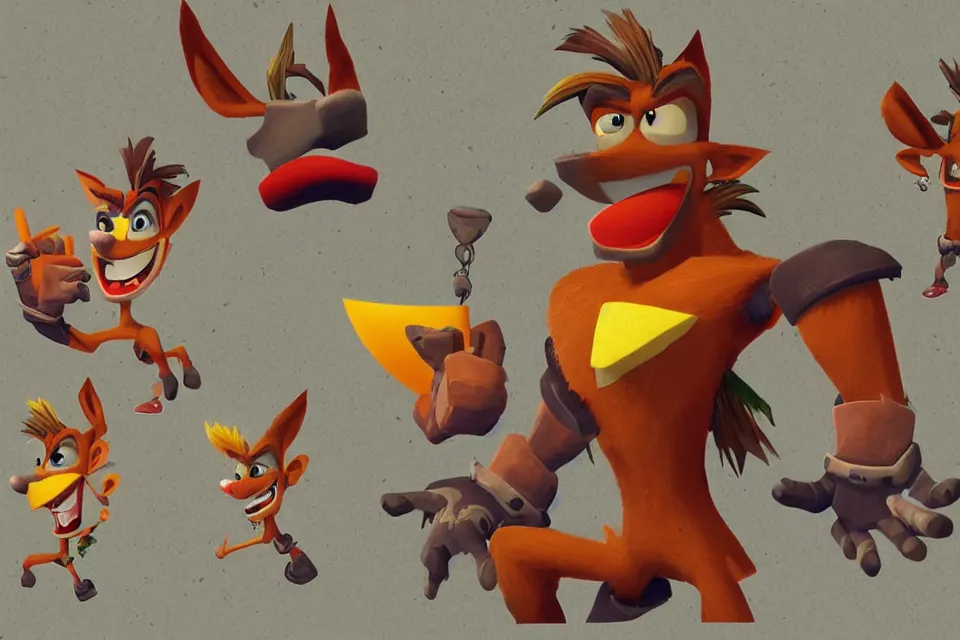 Image similar to concept sketches of crash bandicoot, micro detail