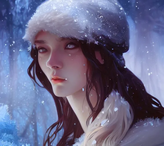 Image similar to beautiful ancient frost witch, fire in eye, snow glow!!, pool party, highly detailed, digital painting, artstation, sharp focus, illustration, art by tan zi and ayanamikodon and alphonse mucha and wlop