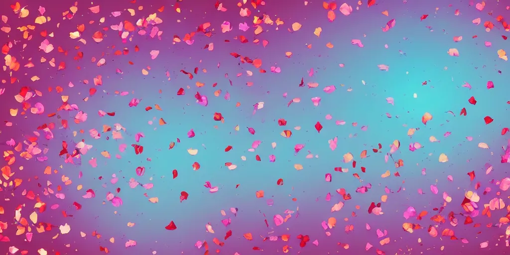 Image similar to background art of spaciously scattered flower petals flowing and flowing through the air from left to right on a simple sunset background, large individual rose petals, angular background elements, polygonal fragments, anime, artgerm, manga, trending on artstation, art nouveau, mature color scheme