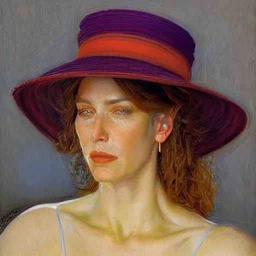 Prompt: portrait of a woman with a giant hat, by donato giancola and berthold woltze.