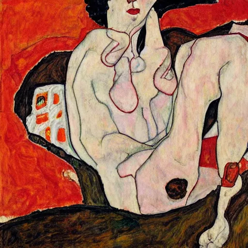 Image similar to a painting in the style of egon schiele.