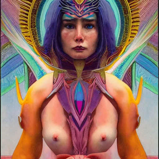 Image similar to she - ra, portrait face, colorful, frantisek kupka, intricate, miles johnston, kuroda seiki, cynical realism, ozabu, john william godward, painterly, yoshitaka amano, moebius, miles johnston, louise zhang, james jean, mark ryden lowbrow pop surrealism art style