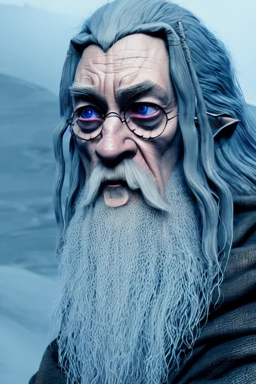 Image similar to daniel radcliffe is gandalf, concept art by senior character artist, cgsociety, photorealism, rendered in unreal engine, official art, cold hue's