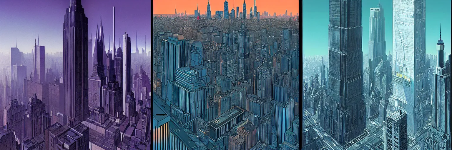 Prompt: new york city skyline in the future by john harris and kilian eng, very detailed