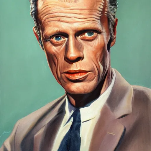 Image similar to realistic portrait of richard widmark in color, oil painting