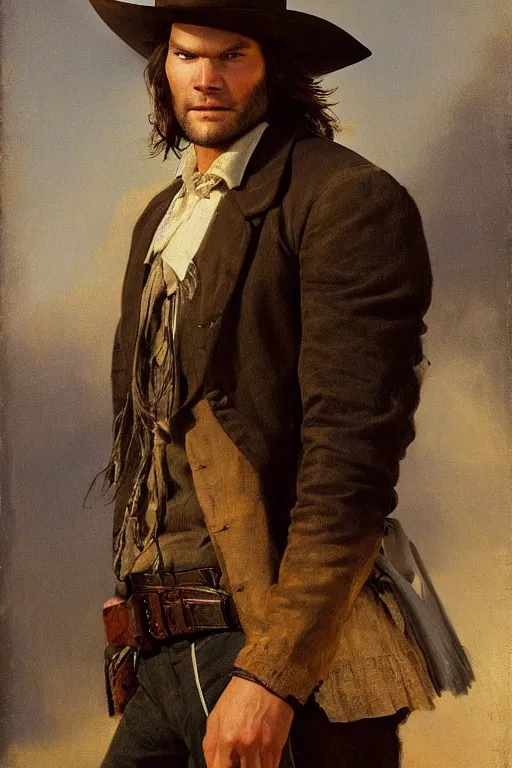 Prompt: a ultradetailed portrait of jared padalecki as an old west gunfighter, masterpiece, 8 k, art by rembrant and albert bierstadt