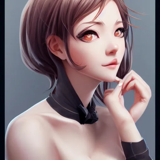 Image similar to portrait of an absurdly graceful, elegant, sophisticated ( barista ) woman, by artgerm, range murata, intricate, beautiful, artstation 8 k