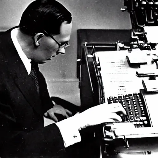 Prompt: Howard Philips Lovecraft, manically typing a story on a typewriter, taken from above, high quality, extremely realistic, award winning