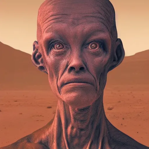 Prompt: an award winning portrait photo of an alien on mars