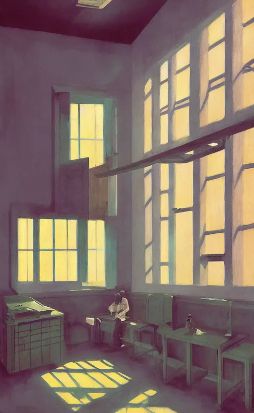 Image similar to Inside a prison cell, very coherent, painted by Edward Hopper, Wayne Barlowe, painted by James Gilleard, airbrush, art by JamesJean