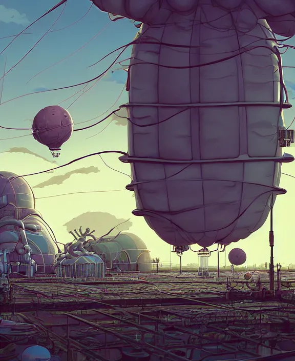 Prompt: inflated industrial plant made from fat isopod lobster octopus, in the style of puffy spaceship, botany, partly cloudy, spooky, dramatic lighting, by geof darrow, bill sienkiewicz, dan mumford, yusuke murata, makoto shinkai, ross tran, cinematic, unreal engine, cel shaded, featured on artstation, pixiv