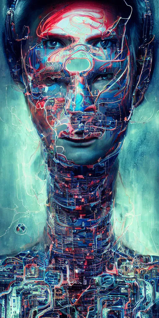 Prompt: portrait of computer & circuits, melting, patriot, 8 k, by tristan eaton, stanley artgermm, tom bagshaw, greg rutkowski, carne griffiths, ayami kojima, beksinski, giger, trending on deviantart, face enhance, hyper detailed, minimalist, cybernetic, android, blade runner, full of colour, super detailed