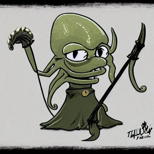 Prompt: squidward as a dark souls boss in style of flooko