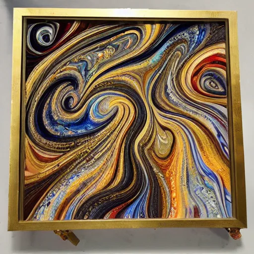 Image similar to Elaborate marble acrylic pour flow art abstract paint pouring painting, baroque motifs, swirls, kintsugi intricate roroco fractality