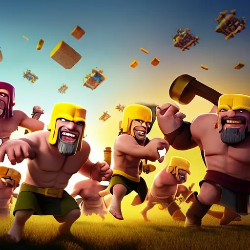 Prompt: clash of clans loading screen, dynamic, 3 d, octane render, studio lighting, dramatic, high angle, high contrast, artstation,