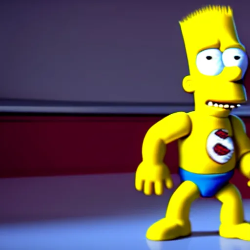 Image similar to film still of Bart Simpson in Monster Inc from Pixar, uncropped, centered, octane render, volumetric, raytracing, trending on artstation