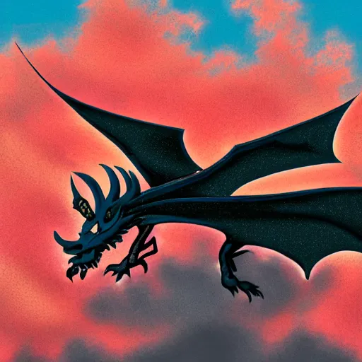 Image similar to epic dragon made of black clouds, flying through the skies, with red lightning coming out